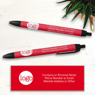 Stylo Noir Basique Office Business Logo & Texte CAN EDIT RED