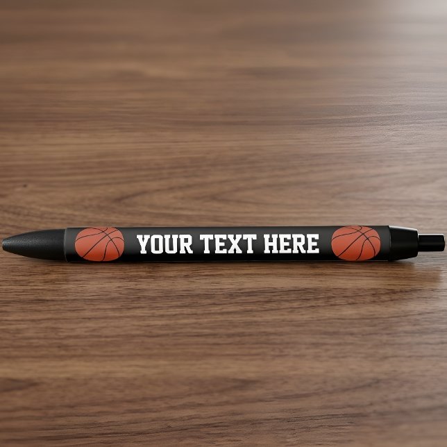 Stylo Noir Basketball Custom Team Name / Text Coach's Pens 🏀 (Personalized basketball pen with custom team name or text.)