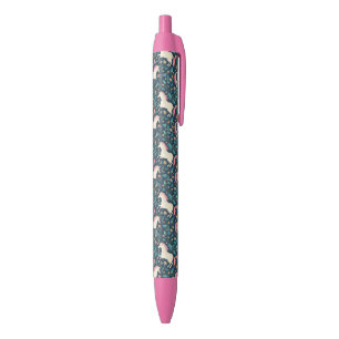 Stylo Noir Beau motif magique de licorne