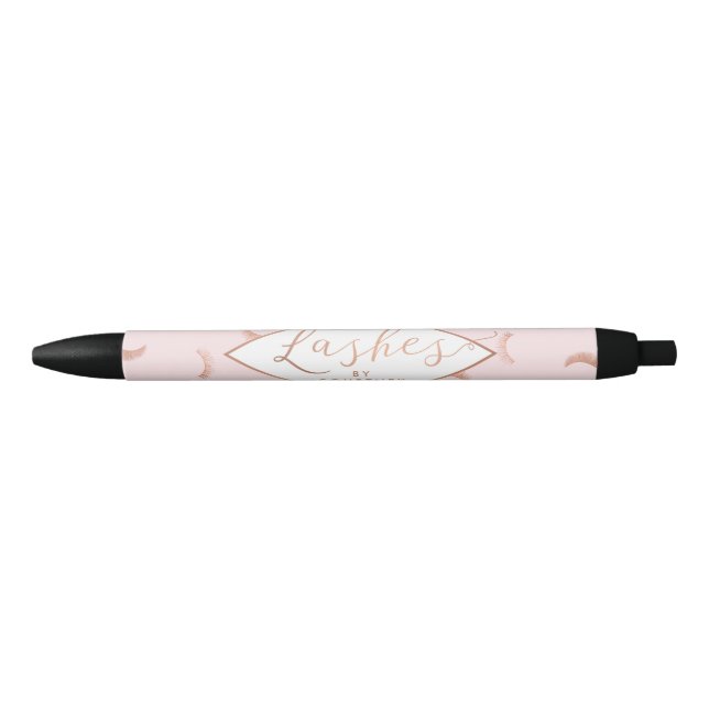 Stylo Noir Beaucoup de cils Motif rose/Rose or personnalisé (Devant)