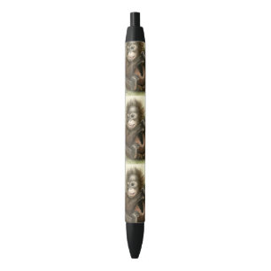 Stylo Noir Bébé d'orang-outan avec le feuille