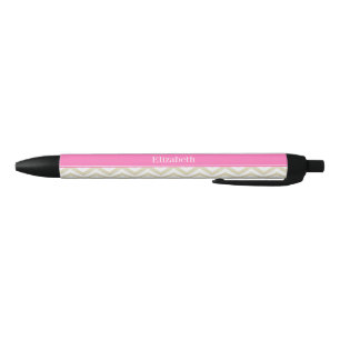 Stylo Noir Beige Lg Chevron Hot Pink Nom Monogramme