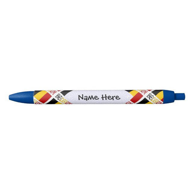 Stylo Noir Belgique Drapeau Belge Personnalisé Mosaïque  (Devant)