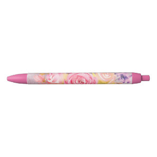 Stylo Noir Belle florale rose