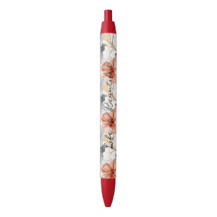 Stylo Noir Belle Pêche féminine Bleu et Blanc Floral