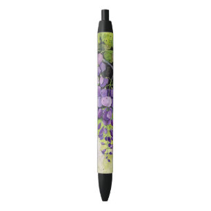 Stylo Noir Belles Fleurs De Wisteria En Aquarelle Noir Dans