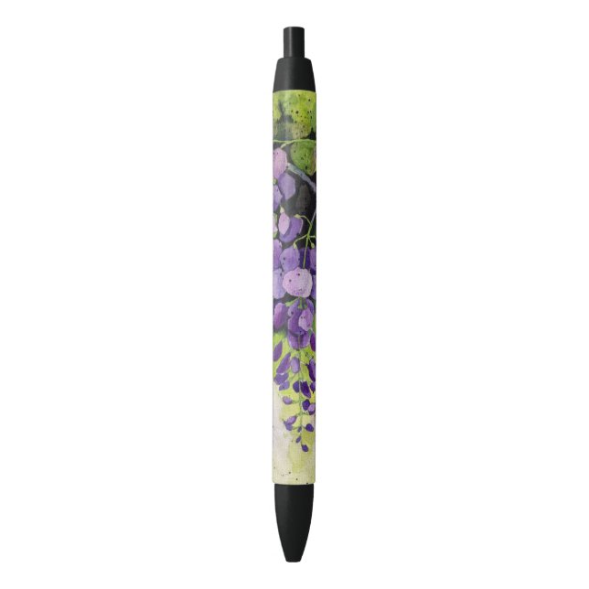Stylo Noir Belles Fleurs De Wisteria En Aquarelle Noir Dans (devant Vertical)
