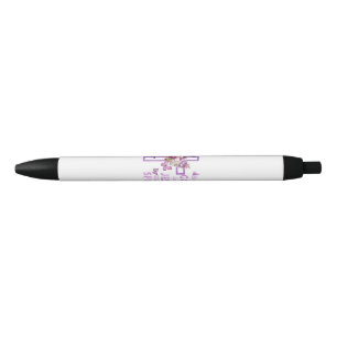 Stylo Noir Béni par Dieu sauvé par Jésus Croix Florale pourpr