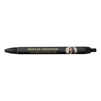 Stylo Noir Black & gold design, Logo or Photo in gold circle,