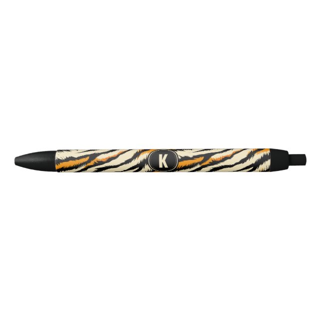 Stylo Noir Black Orange Tiger Stripes Pattern Monogram (Devant)