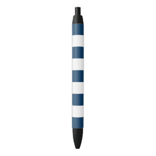 Stylo Noir Bleu de marine, Blancs, Motif rayé