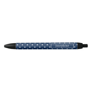 Stylo Noir Bleu Nuit Et Points Blancs Avec Nom