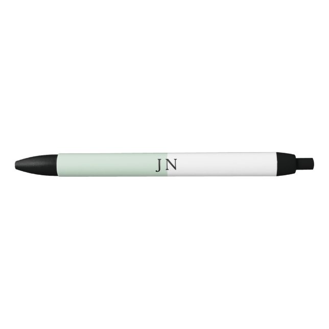 Stylo Noir Bloc de couleur Monogramme joli vert pastel blanc (Devant)