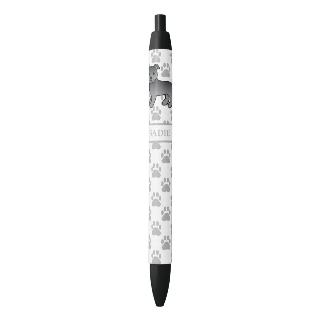 Stylo Noir Blue English Staffie Cute Cartoon Chien & Nom (devant Vertical)