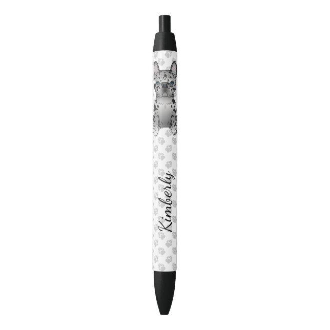 Stylo Noir Blue Merle French Bulldog Frenchie Cute Dog & Name (devant Vertical)