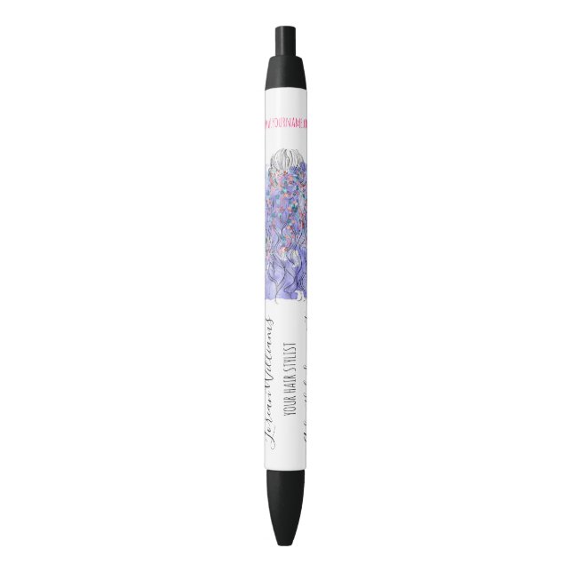 Stylo Noir Boho Chic Violet Mariée Coiffure Aquarelle Floral (devant Vertical)