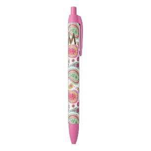 Stylo Noir Boho Paisley rose girly motif monogramme