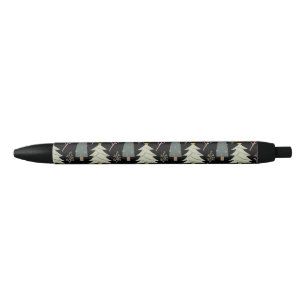 Stylo Noir Bois d'hiver Arbres de Noël Motif moderne Noir