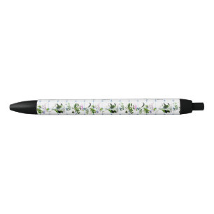 Stylo Noir Botanique Vintage en fleurs naturelles violettes