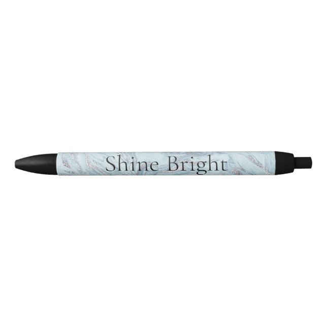 Stylo Noir Boucles de marbre bleu Aqua Silver (Devant)