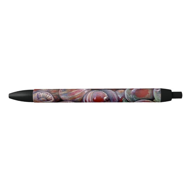 Stylo Noir Boules de Noël rouges (Devant)
