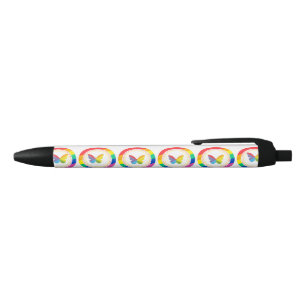 Stylo Noir Bouton de fierté LGBTQ+ Papillon Arc-en-ciel