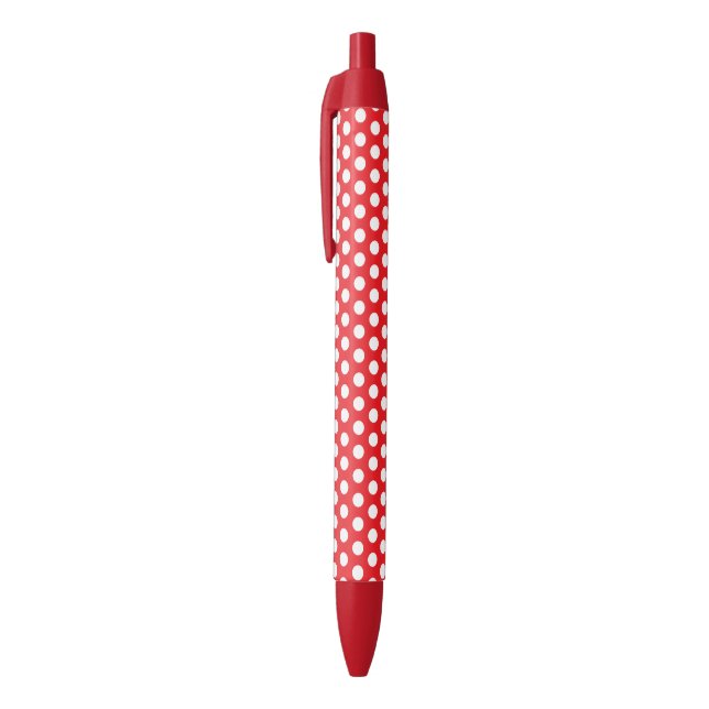 Stylo Noir Bright Red Pen with Classy White Dot Pattern Style (Haut (Vertical))