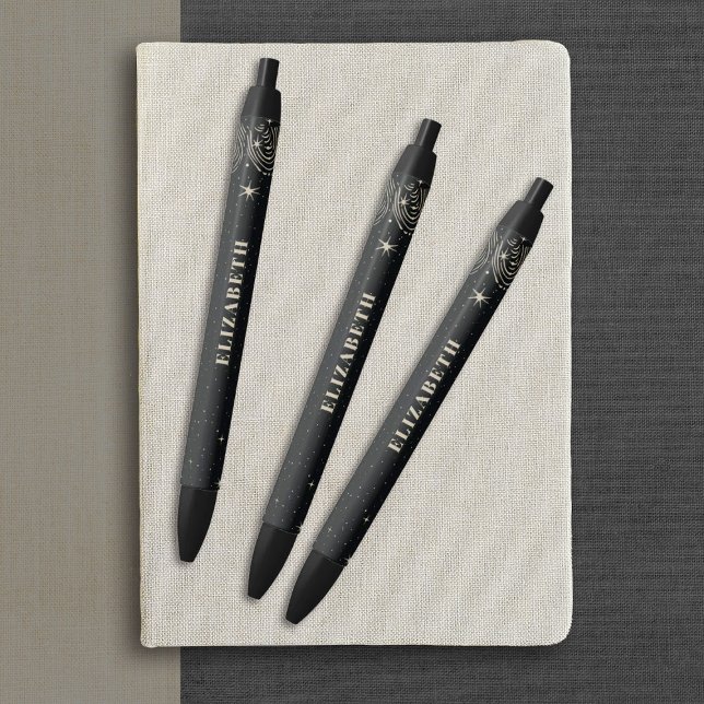 Stylo Noir Bureau de coiffeur professionnel élégant (Personalize these elegant vintage celestial. pens for your beauty salon.)