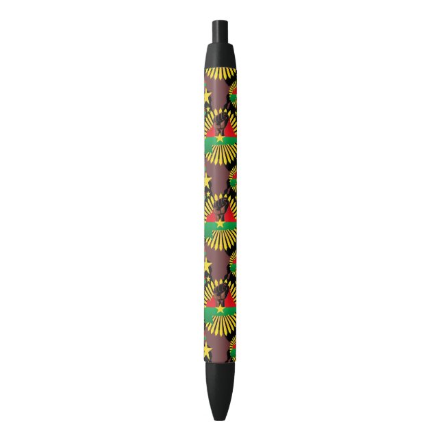 Stylo Noir Burkina Faso Carte, drapeau et première révolution (devant Vertical)