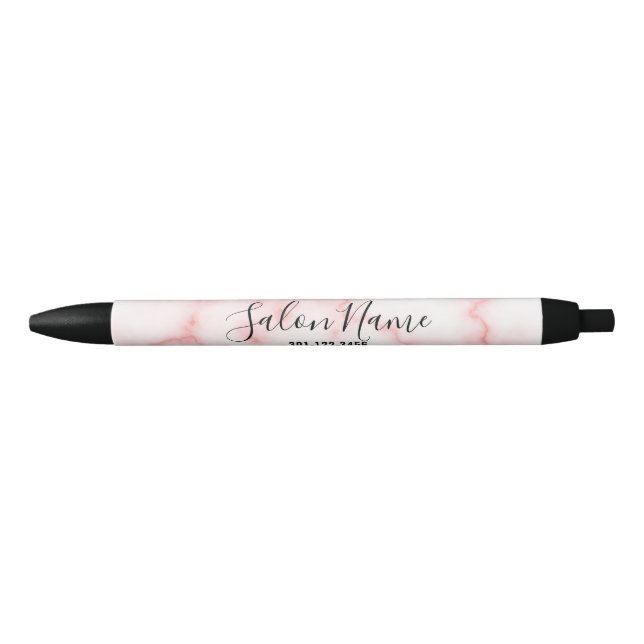Stylo Noir Business Faux Pink Marble Salon Nom Téléphone (Devant)