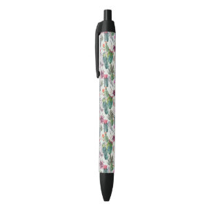 Stylo Noir Cactus exotique d'aquarelle de Boho et motif