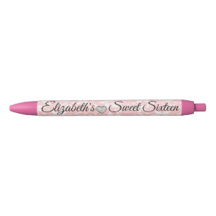Stylo Noir Cadeau de fête en forme de cœur en diamant floral 
