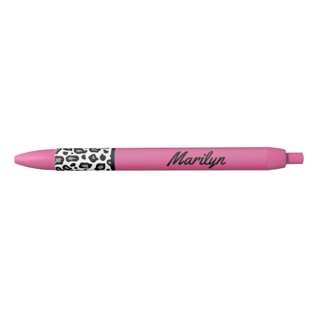 Stylo Noir Cadeau d'écriture Empreinte de léopard rose (Devant)