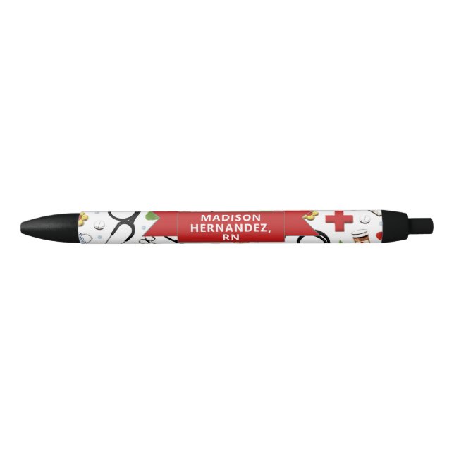 Stylo Noir Cadeau personnalisé de l'infirmière (Devant)