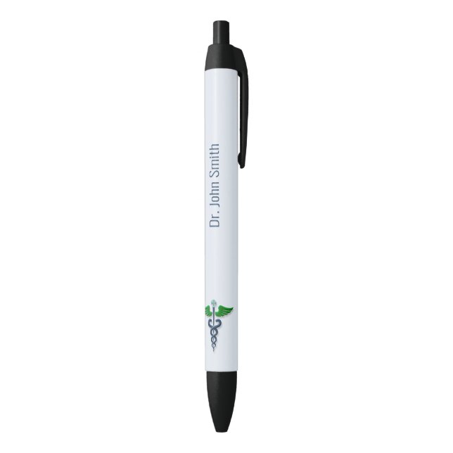 Stylo Noir Caduceus Médicale Vert ailes Croix Bleu (Bas (Vertical))