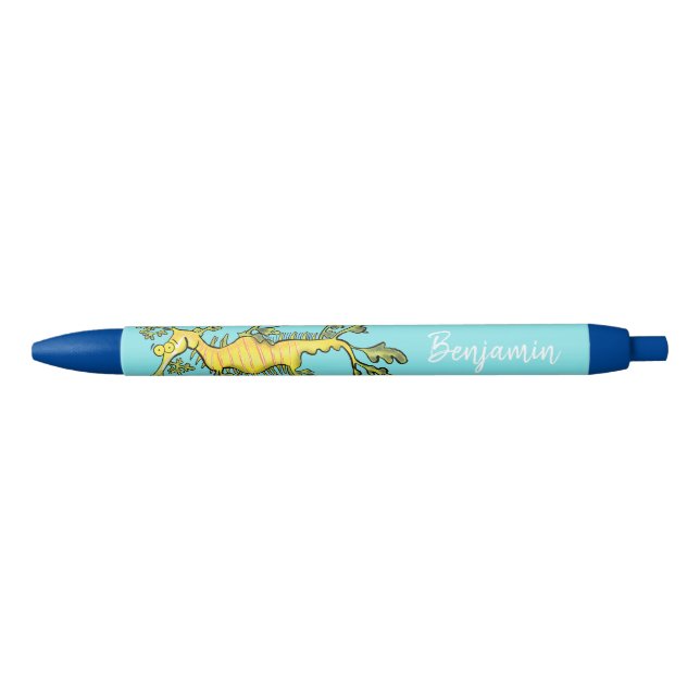 Stylo Noir Caricature amusante de dragon de mer feuillu (Devant)