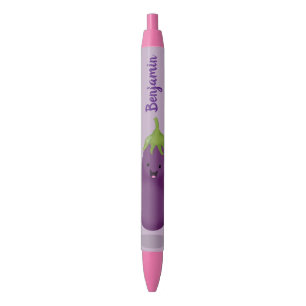 Stylo Noir Caricature d'aubergine d'aubergine joliment heureu