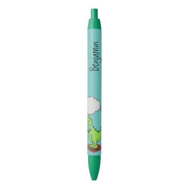 Stylo Noir Caricature de dragon dragon drôle et vert respiran (devant Vertical)