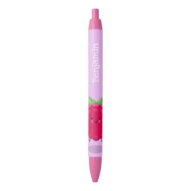 Stylo Noir Caricature de framboise très heureuse (devant Vertical)