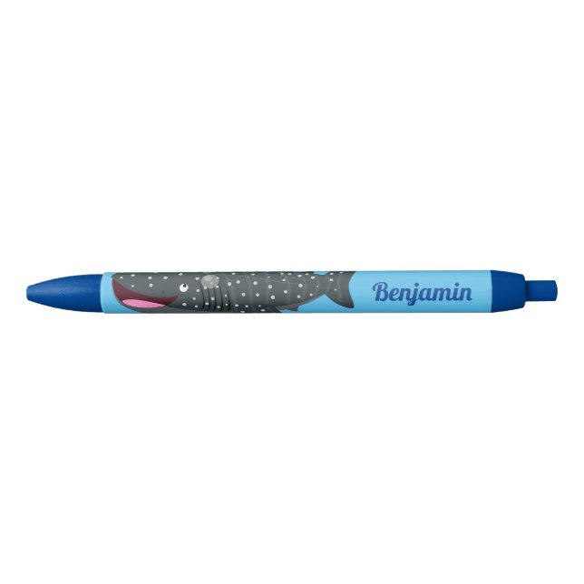 Stylo Noir Caricature joli requin baleine joyeux (Devant)