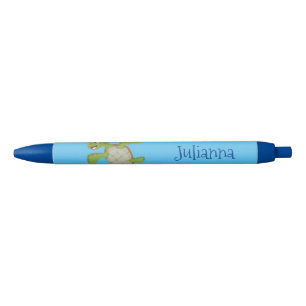 Stylo Noir Caricature joyeuse de tortue de mer verte mignonne