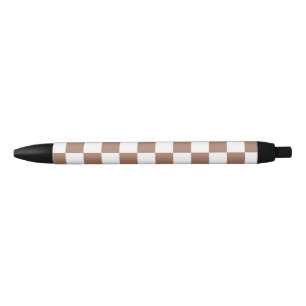Stylo Noir Carrés Checker mocha brun blanc géométrique rétro