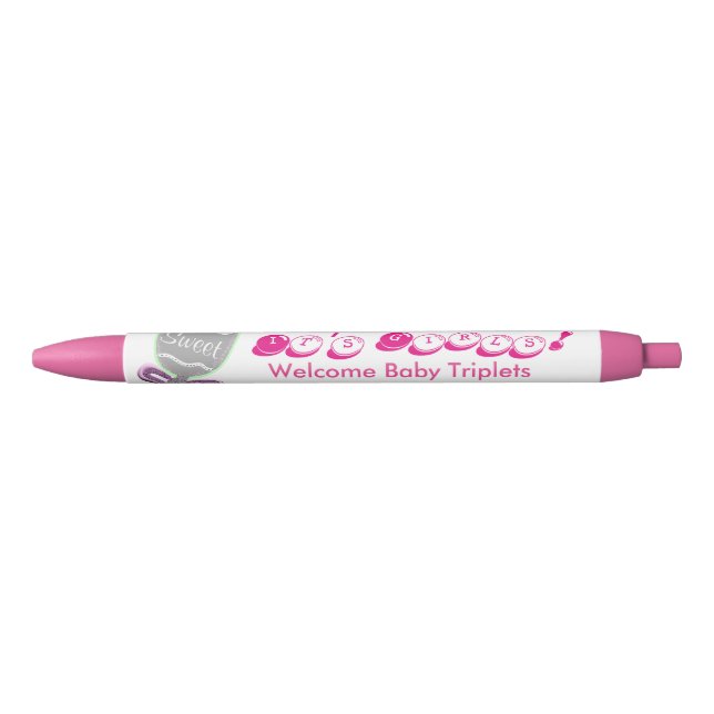 Stylo Noir C'est Filles Bienvenue Triplets Bébé Faire-part ro (Devant)