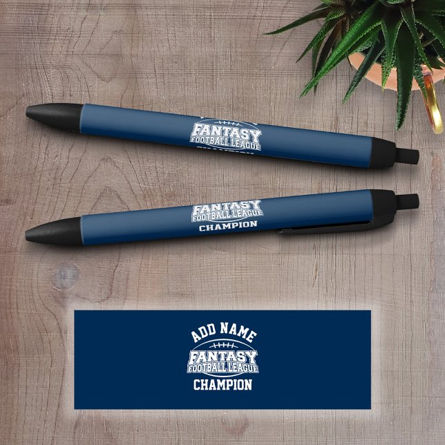 Stylo Noir Champion de football d'Imaginaire - Marine et Blan (Personalized Writing Pens - add your name, monogram or other text)