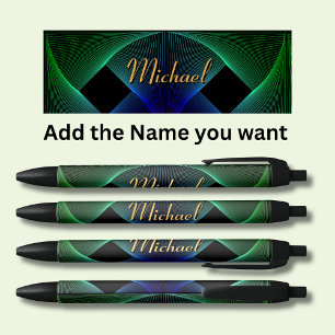 Stylo Noir Changer le nom Tourbillon géométrique vert bleu