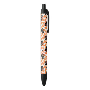 Stylo Noir Chat noir rétro Motif chèque orange
