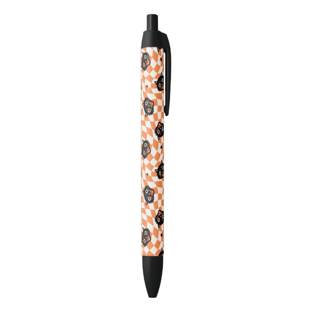 Stylo Noir Chat noir rétro Motif chèque orange (Bas (Vertical))