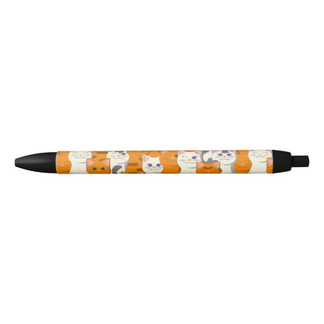 Stylo Noir Chats blancs et gingembre motif yeux verts yeux bl (Devant)