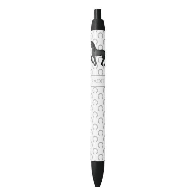 Stylo Noir Cheval et nom de Trotting Cartoon noir (devant Vertical)