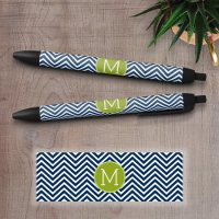 Chevrons bleu marine et vert citron Monogramme per